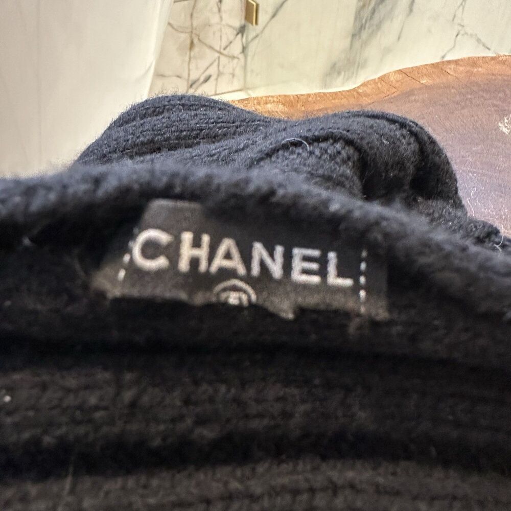 Chanel Vintage 86” Cashmere Knit Scarf Black Fringe Beaded Embellished Wrap RARE - Picture 9 of 9